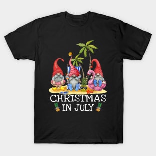 Three Gnomes Summer Vacation Hawaiian Christmas In July T-Shirt